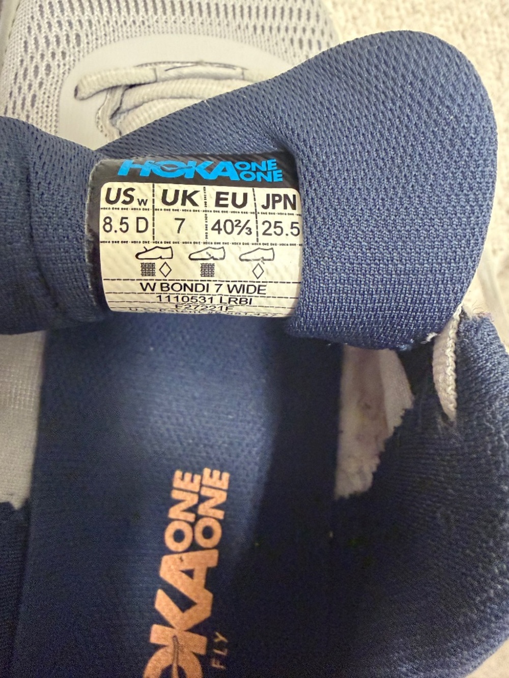 Hoka One One Bondi 7 Women's 8.5 Grey Used Excellent Condition - Picture 4 of 4